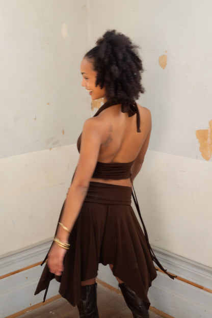 PRE ORDER - BROWN RUCHED SKIRT