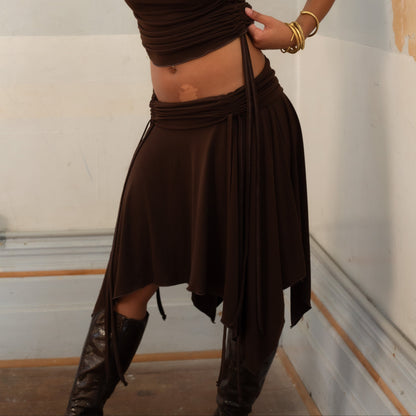PRE ORDER - BROWN RUCHED SKIRT
