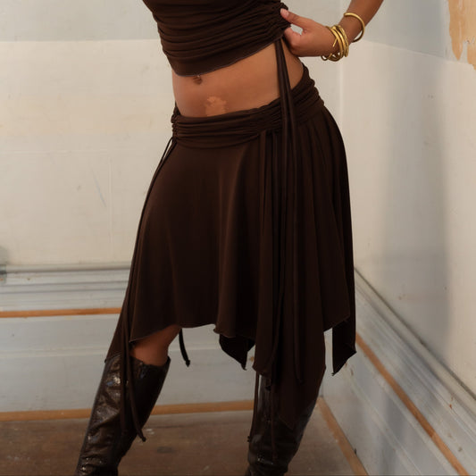 PRE ORDER - BROWN RUCHED SKIRT