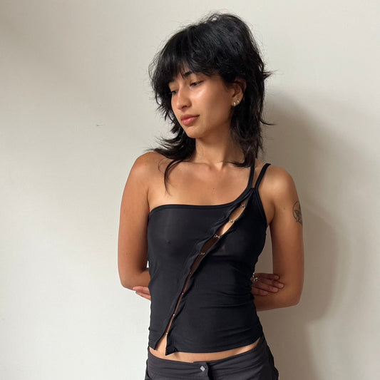 BLACK HOOK AND EYE DOUBLE STRAP TOP - PRE ORDER