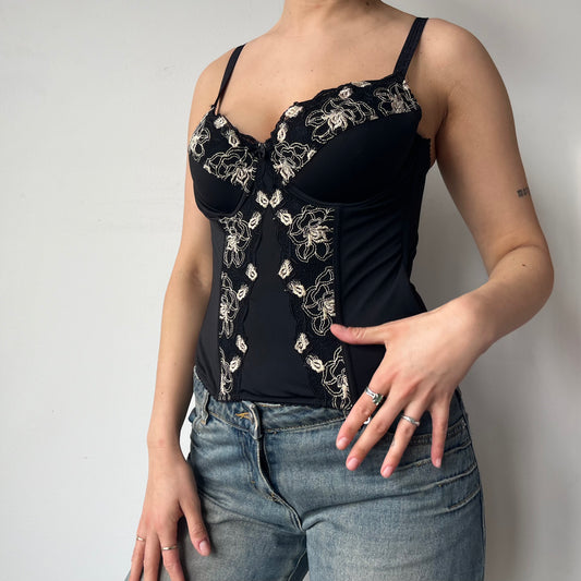 BLACK AND WHITE ROSE CORSET