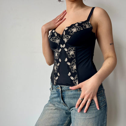 BLACK AND WHITE ROSE CORSET