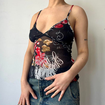 NOIR FLORAL MESH CAMI