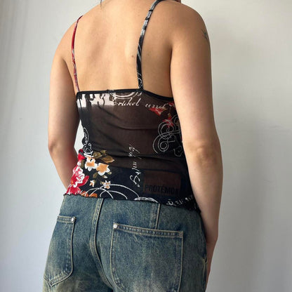 NOIR FLORAL MESH CAMI