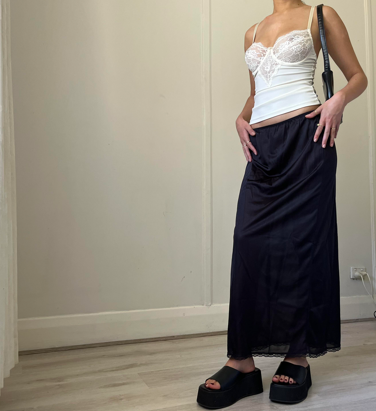 BLACK SLIP MAXI SKIRT